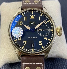 Big Pilot IW501005 Real Bronze 1:1 Best Edition Black Dial on Brown Leather Strap A52000 Mirror Replica