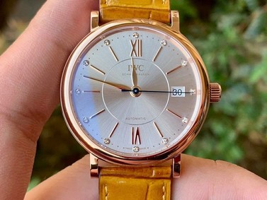 Portofino 37mm RG V7F 1:1 Best Edition White Dial on Light Brown Leather Strap Replica