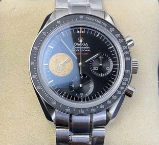 Speedmaster Apollo XI 40th Anniversary OMF 1:1 Best Edition Black Dial on SS Bracelet Manual Winding Chrono Movement Replica