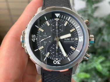 Aquatimer Chrono SS IW379503 1:1 Best Edition Black Dial on Black Rubber Strap Replica