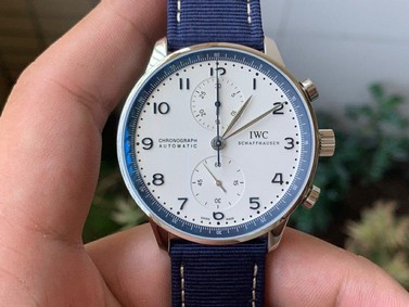 Portugieser Chronograph 'Bucherer Edition1:1 Best Edition White/Blue on Blue Nylon Strap 7750 (Slim Movement) Replica