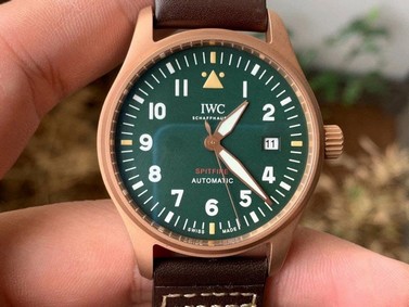 IWC Spitfire Automatic Bronze IW326802 MKF 1:1 Best Edition Green Dial on Brown Leather Strap MIYOTA 9015 Replica