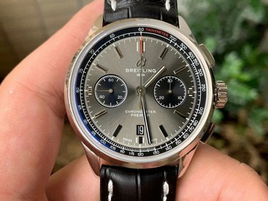PREMIER B01 CHRONO SS 42MM GF 1:1 BEST EDITION WHITE/Grey DIAL ON BLACK LEATHER STRAP Replica