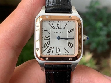 Santos 27.5mm SS/RG XF 1:1 Best Edition Silver Dial on Black Croco Strap Ronda Quartz Replica