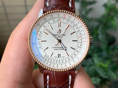 Navitimer 1 SS 41mm V7F 1:1 Best Edition RG Bezel White Dial on Brown Leather Strap Replica