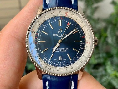 Navitimer 1 SS 41mm V7F 1:1 Best Edition SS Bezel Blue Dial on Blue Leather Strap Replica