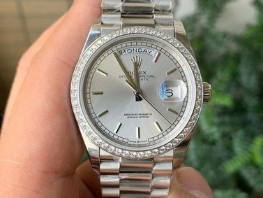 Rolex DayDate 36mm Dia Pres SS/SS Silv Wht Stk 1:1 Best Edition Version Replica