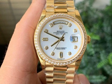 Rolex DayDate 36mm Flt Pres 904L YG/YG Wht M/Dia 1:1 Best Edition Version Replica