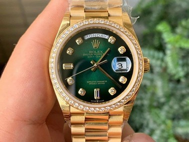 Rolex DayDate 36mm Flt Pres 904L YG/YG G-Grn/Dia 1:1 Best Edition Version Replica