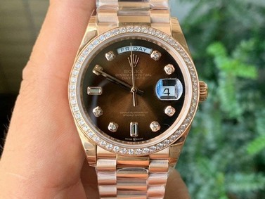 Rolex DayDate 36mm Flt Pres 904L YG/YG G-Brown/Dia 1:1 Best Edition Version Replica