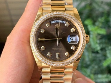Rolex DayDate 36mm Flt Pres 904L YG/YG Brown/Dia 1:1 Best Edition Version Replica