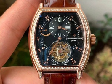 Malte Tourbillon SS Skeleton Black Dial Diamond on Brown Leather Strap 1:1 Best Edition Version Replica