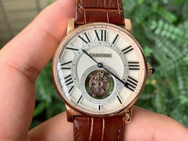 Rotonde Flying Tourbillon RG BLF Best Edition White Dial Bezel on Brown Leather Strap V2 Replica