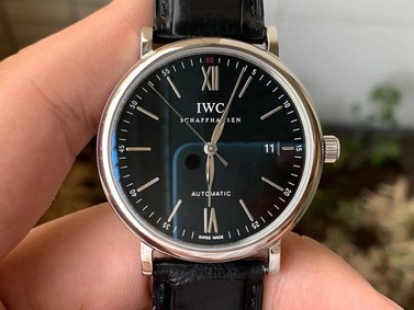 Portofino Automatic SS IW356502 V7F 1:1 Best Edtiion Black Dial on Black Croco Strap ETA2892 Replica