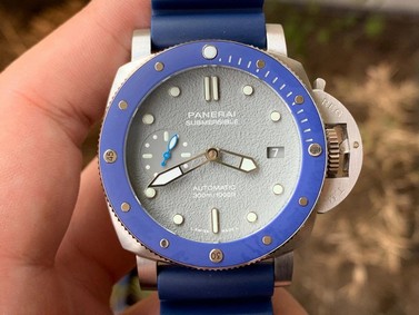PAM959 42mm VSF Best Edition Blue Ceramic Bezel Gray Dial on Blue Rubber Strap P.9010 Clone Replica