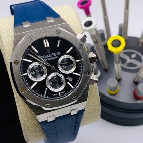 Audemars Piguet Black Dial Chrono High Version Blue Rubber Strap Replica