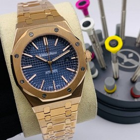 Audemars Piguet Blue Dial Gold High Version on SS Strap Replica