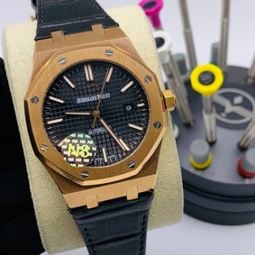 Audemars Piguet High Version Black Dial on Black Leather Strap Replica