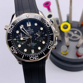 Omega Seamaster Black Dial on Black Rubber Strap Chrono High Version Replica Watch