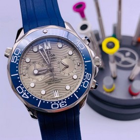 Omega Seamaster Grey Dial on Blue Rubber Strap Chrono High Version Replica