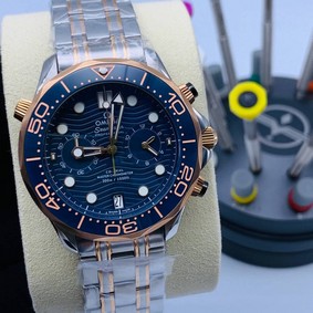 Omega Seamaster Blue Dial on SG Strap Chrono High Version Replica