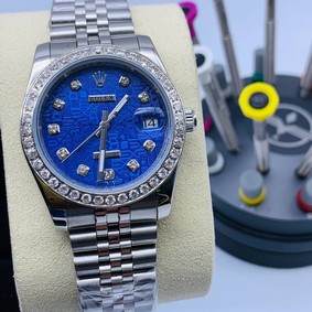 Rolex Day Just 36mm Blue Dial Diamond High Version Replica