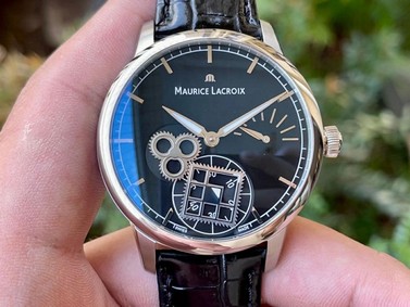 Masterpiece Square Wheel SS Black Dial on Black Leather Strap A6498 V3 Replica