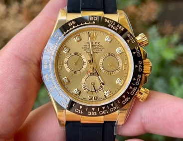 Daytona 116518 Noob 1:1 Best Edition YG Plated 904L SS Case Goid Diamonds Dial on Black Rubber Strap SA4130 V4 Replica