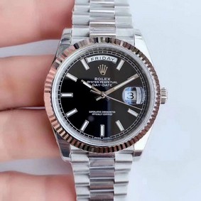 Rolex DayDate 40mm 904L Flt SS/SS Blk/Stk GMF Replica