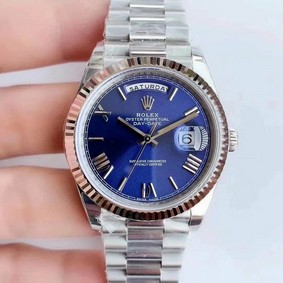 Rolex DayDate 40mm 904L Flt SS/SS S-Blu Strp Stk GMF Replica