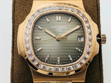 Nautilus Jumbo 5711 PF 1:1 Best Edition Grey Textured Dial Diamonds Bezel on SS Bracelet A324 (Copy) Replica