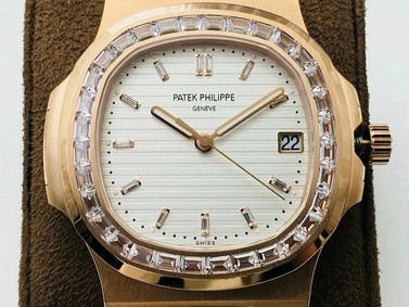 Nautilus Jumbo 5711 PF 1:1 Best Edition White Textured Dial Diamonds Bezel on SS Bracelet A324 Replica