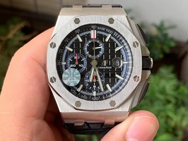 Royal Oak Offshore 44mm 26411PO SS Updated Black Ceramic Bezel JF 1:1 Best Edition Black/Blue Dial on Rubber Strap A3126 Replica