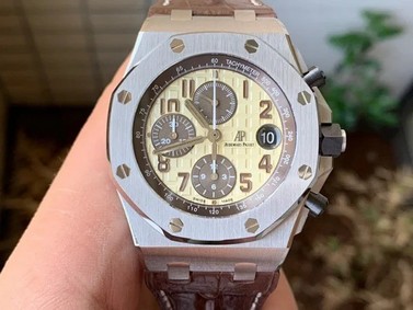 Royal Oak Offshore Safari 2014 JF on Brown Leather Strap A3126 V2 w/ Cyclops and DW Mod Replica
