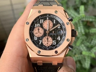 Royal Oak Offshore Gold JF 1:1 Best Edition on Black Leather Strap A3126 V2 w/ Cyclops and DW Mod Replica